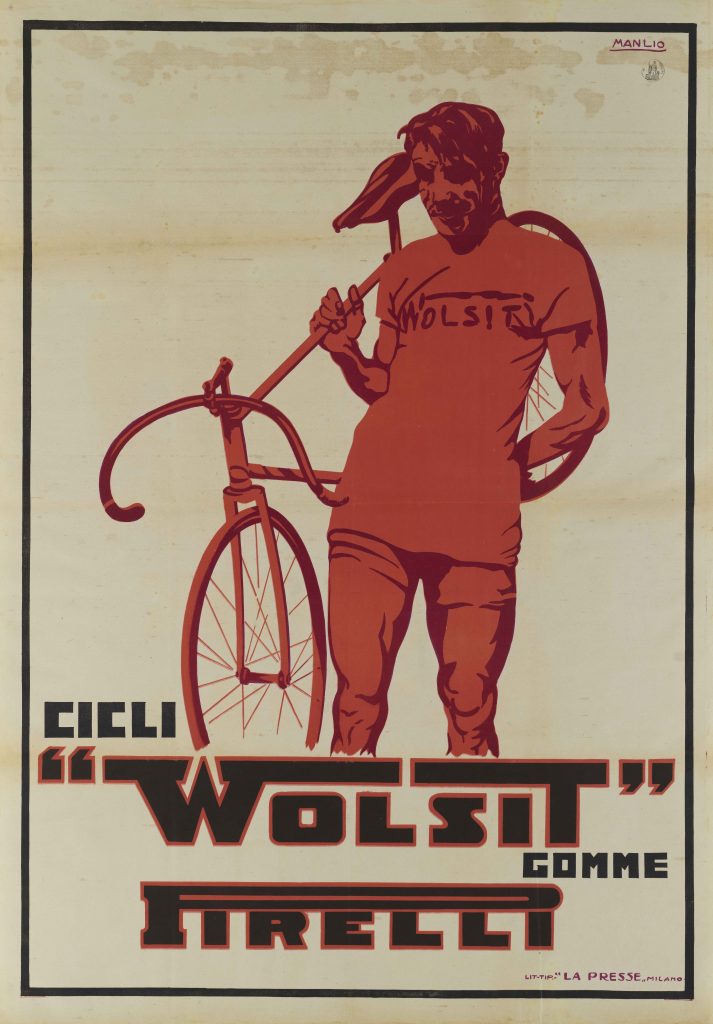 Storia di un manifesto: l’artista Manlio per le biciclette Wolsit gommate Pirelli