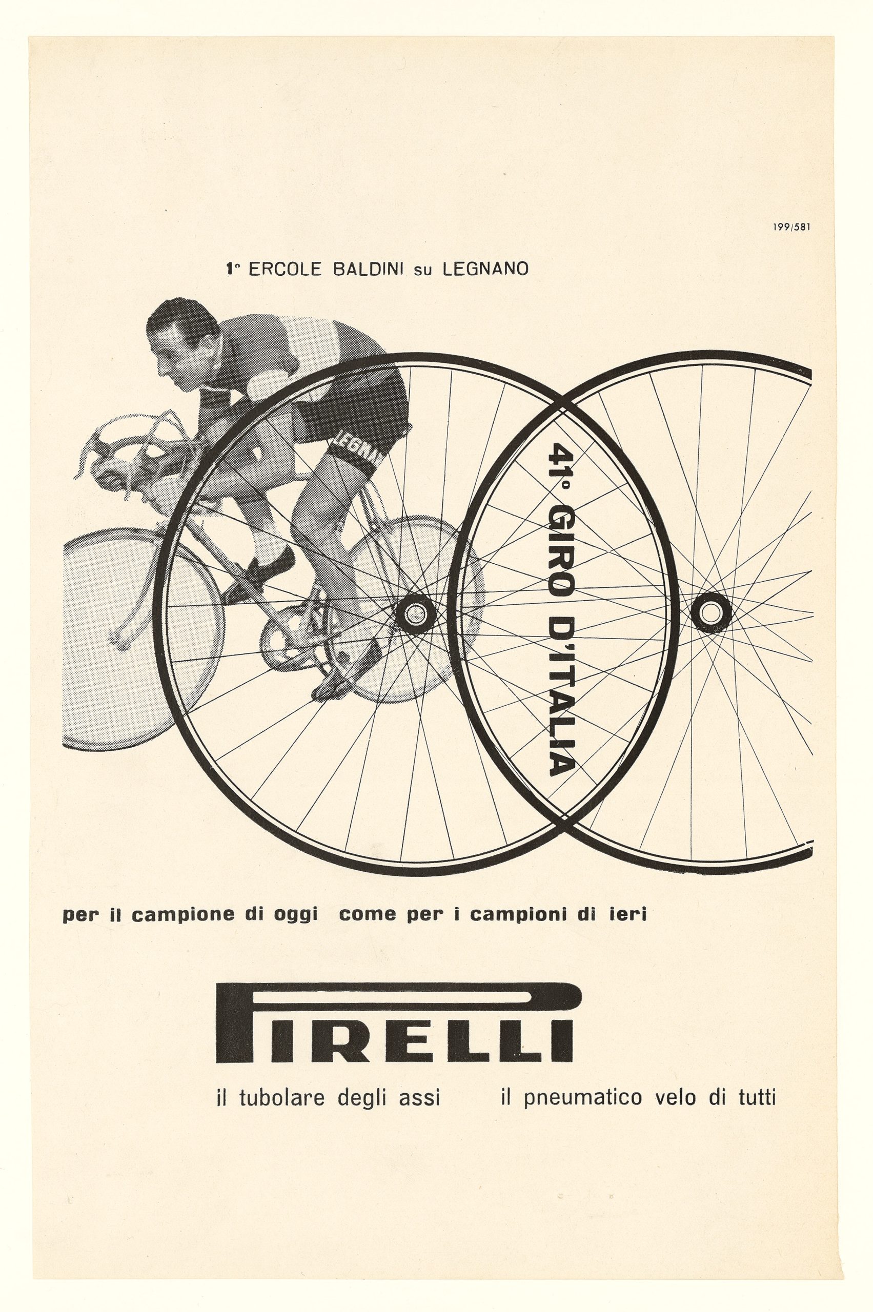 Pubblicità dei pneumatici Pirelli per biciclette, 1958 