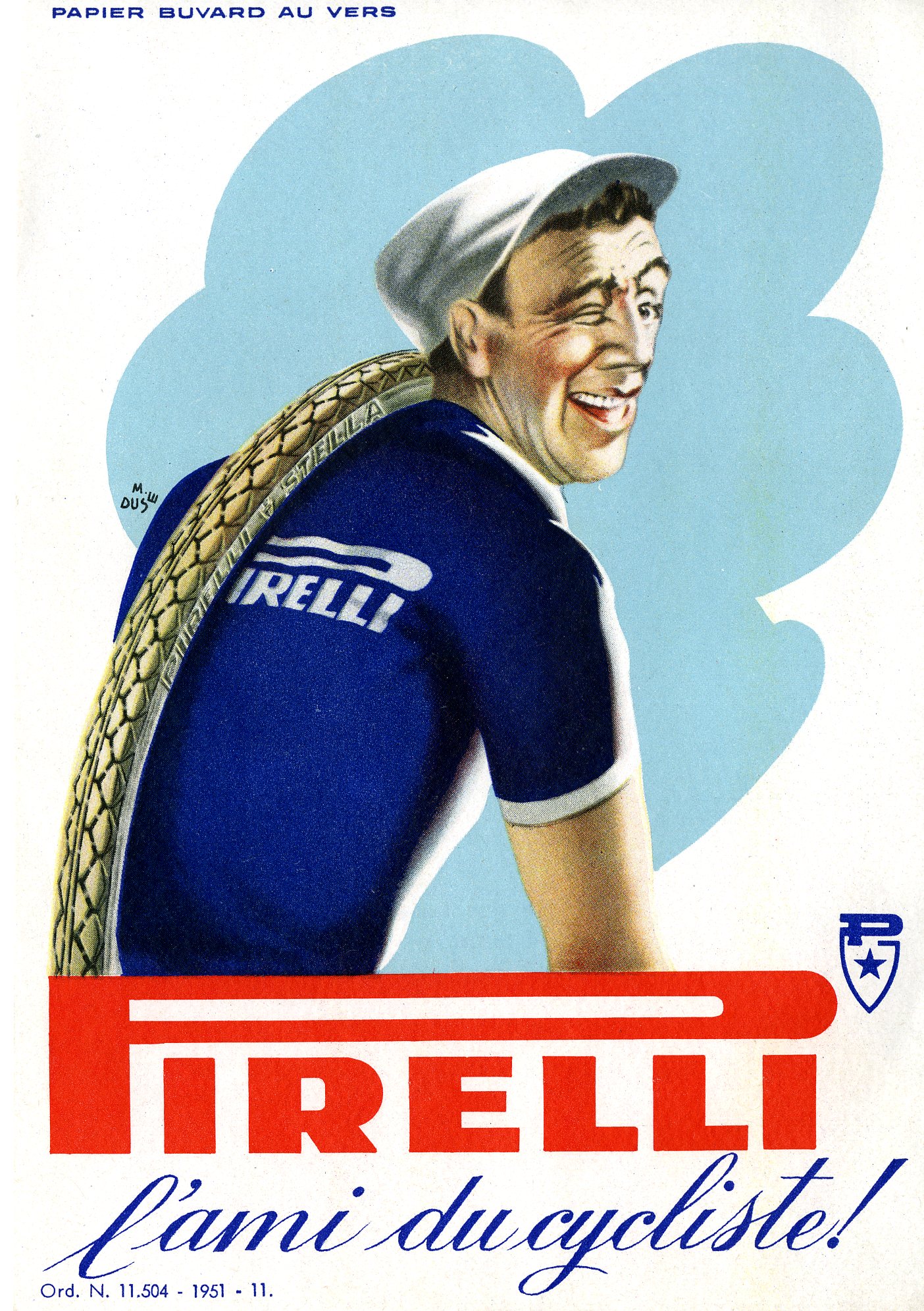 Mario Duse, “Pirelli, L’ami du cycliste”, advertisement for Pirelli bicycle tyres, 1951