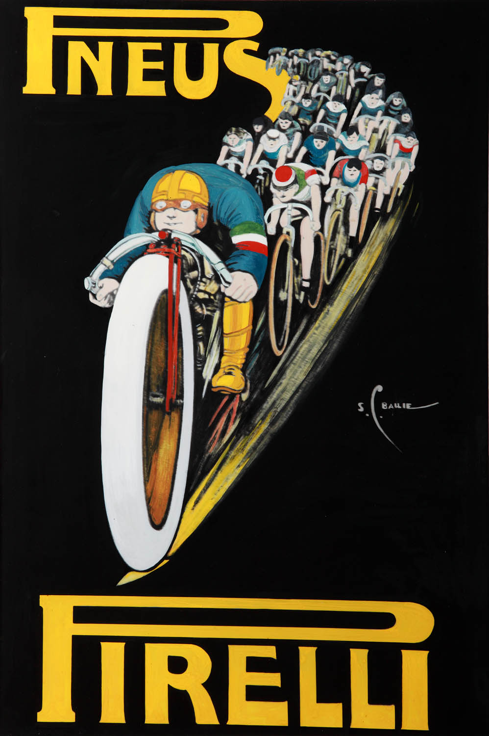 C.S. Ballie, sketch for Pirelli bicycle tyres, 1913