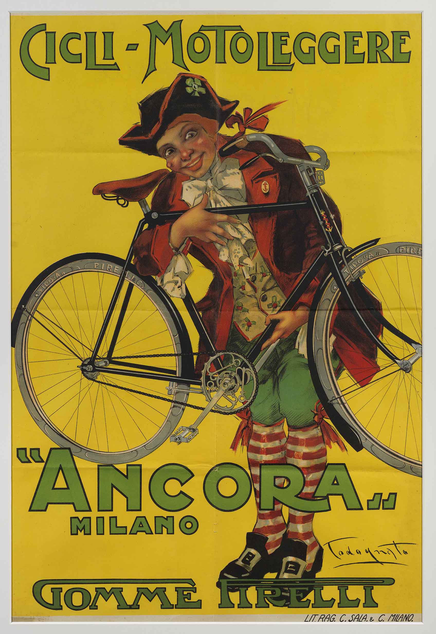 Plinio Codognato. Advertisement for “Ancora” bicycles fitted with Pirelli tyres, 1900–1915