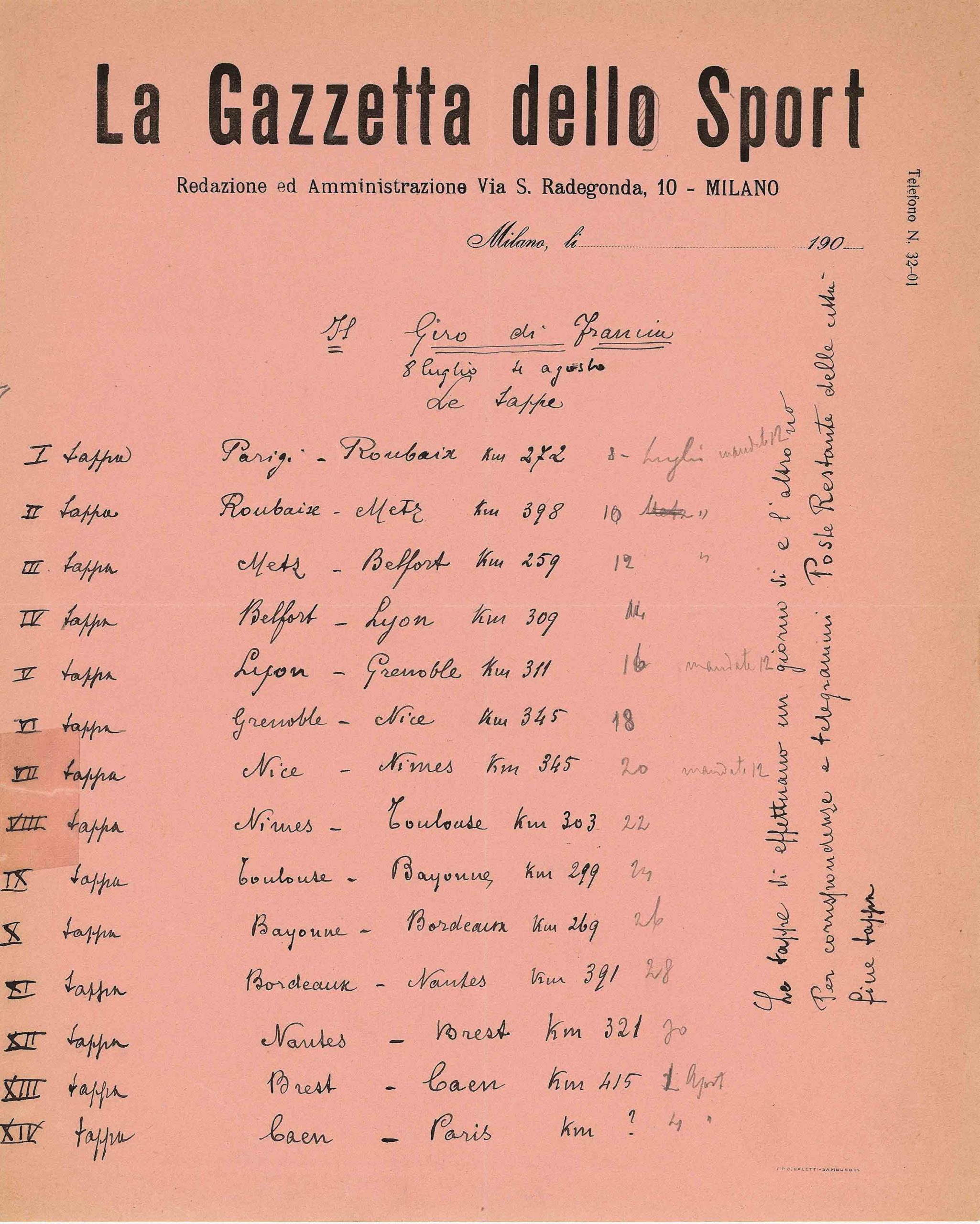 Stages of the 5th Tour de France (1907), published in 